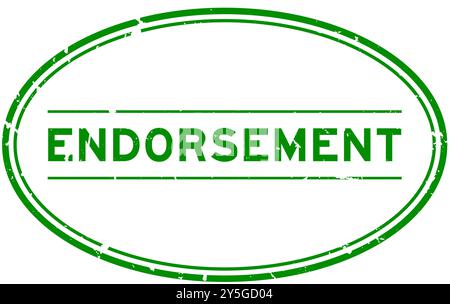 Grunge grünes Endorsement Wort ovaler Gummisiegelstempel auf weißem Hintergrund Stock Vektor