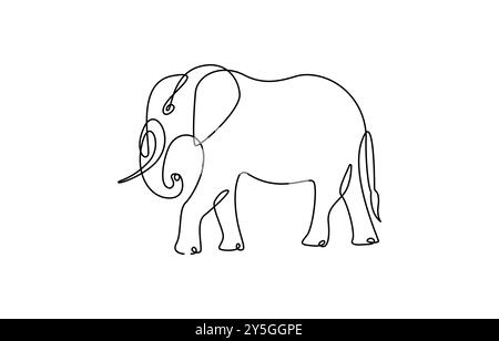 Fortlaufende Linie des Gehenden stehenden Elefanten. Eine einzige einzeilige Kunst des wilden Elefanten. Vektor-Illustration, Elefant eine Linie. Elefant mit Baby-Symbol Stock Vektor