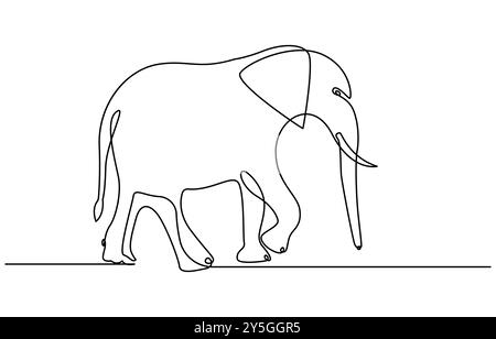 Fortlaufende Linie des Gehenden stehenden Elefanten. Eine einzige einzeilige Kunst des wilden Elefanten. Vektor-Illustration, Elefant eine Linie. Elefant mit Baby-Symbol Stock Vektor