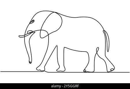 Fortlaufende Linie des Gehenden stehenden Elefanten. Eine einzige einzeilige Kunst des wilden Elefanten. Vektor-Illustration, Elefant eine Linie. Elefant mit Baby-Symbol Stock Vektor