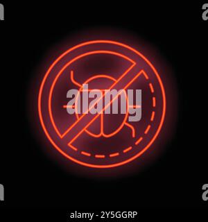 Rotes Neonschild mit einem Anti-Malware-Symbol auf schwarzem Hintergrund Stock Vektor