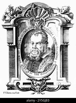 Galileo Galilei (1564-1642) - Porträt, historischer Stich Stockfoto