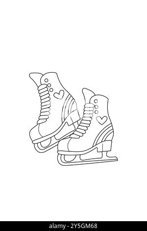 Gemütlicher Winter, süße Skates schwarz weiß, Linie. Vektorillustration einfach Stock Vektor