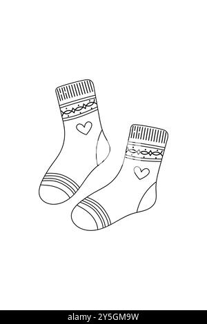 Gemütlicher Winter, süße Socken in Schwarz und weiß, Linie. Vektorillustration einfach Stock Vektor