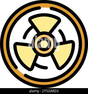 Gelbes Radioaktivitätssymbol, das vor gefährlichen Materialien und hohen Strahlungswerten warnt Stock Vektor