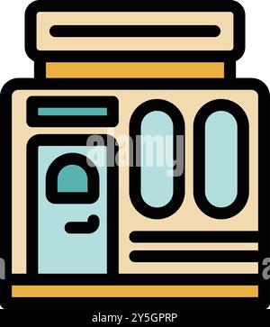 Einfacher Umrissvektor eines Coffee-Shops oder Restaurants mit großen Fenstern für Branding Stock Vektor