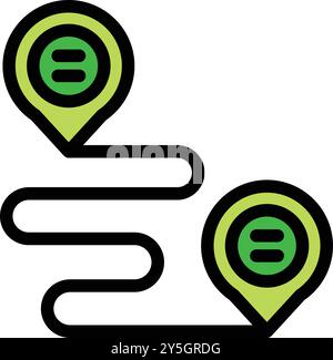GPS-Navigation, die die Route mit zwei Stiften anzeigt, die den Start- und Endpunkt der Pfadlinie markieren Stock Vektor