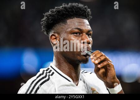 Madrid, Espagne. September 2024. Aurelien TCHOUAMENI von Real Madrid während des spanischen Meisterschaftsspiels LaLiga zwischen Real Madrid und RCD Espanyol de Barcelona am 21. September 2024 im Santiago Bernabeu Stadion in Madrid, Spanien - Foto Matthieu Mirville/DPPI Credit: DPPI Media/Alamy Live News Stockfoto