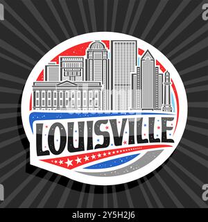 Vektor-Logo für Louisville, weißer dekorativer Tag mit Linie Illustration der louisville Stadtlandschaft auf Tag Himmel Hintergrund, Kunst Design Kühlschrank Magnet Stock Vektor