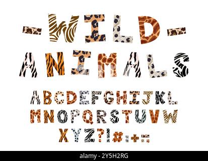 Handgezeichnete Wildtierschrift. Englisches Alphabet. Stock Vektor