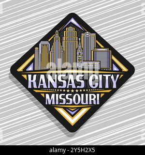 Vektor-Logo für Kansas City, dunkles dekoratives Rautenstrassenschild mit Linie Illustration der städtischen Stadt Vereinigte Staaten, Kunst Design Kühlschrank Magnet W Stock Vektor