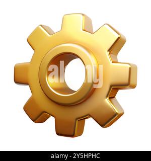 Goldenes 3D-Symbol auf weißem Hintergrund. Hochwertiges einfaches Rendering von 3D-Illustration mit Reflexionen. Stockfoto