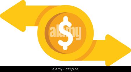 Zwei Pfeile zeigen einander um eine Dollarmünze und veranschaulichen ein Finanzkonzept Stock Vektor