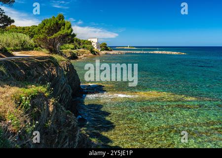 Wunderschöne mediterrane Landschaft in Punta Licosa, in der Nähe von Castellabate in der Region Cilento. Provinz Salerno, Kampanien, Italien. Stockfoto