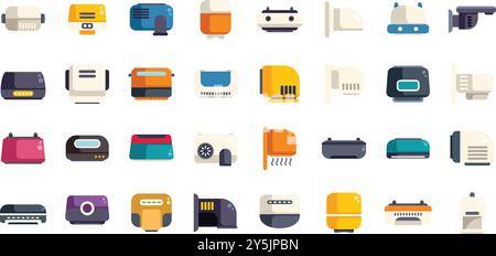 Set aus verschiedenen Handtrocknern für die Toilettenbenutzung nach dem Händewaschen in öffentlichen Toiletten im Cartoon-Stil Stock Vektor