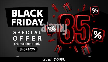 Black Friday 85 Prozent, Sonderangebot, Rabattflyer. Vektor Stock Vektor