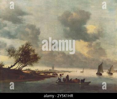 RUYSDAEL, Salomon van (* ca. 1602, Naarden, d. 1670, Haarlem) Ein Fährboot bei Arnheim 1651 Öl auf Platte, 89 x 116 cm die Eremitage, St. Petersburg --- Schlüsselwörter: ----------------- Autor: RUYSDAEL, Salomon van Titel: Ein Fährboot bei Arnheim Zeitlinie: 1601-1650 Schule: Niederländisch Form: Malerei Typ: Landschaft Stockfoto