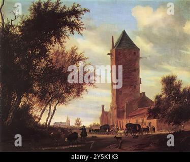 RUYSDAEL, Salomon van (* ca. 1602, Naarden, d. 1670, Haarlem) Turm an der Straße - Öl auf Holz, 66 x 81 cm Alte Pinakothek, München --- Schlüsselwörter: ----------------- Autor: RUYSDAEL, Salomon van Titel: Tower at the Road Time-Line: 1601-1650 Schule: Niederländisch Form: Malerei Typ: Landschaft Stockfoto