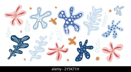 Organische Formen und Blätter Set. Vektor Hand gezeichnet flache Sammlung Illustration isoliert auf weißem Hintergrund. Stock Vektor