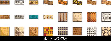 Set aus verschiedenen Straßenpflastersymbolen im Cartoon-Stil isoliert auf weißem Hintergrund Stock Vektor