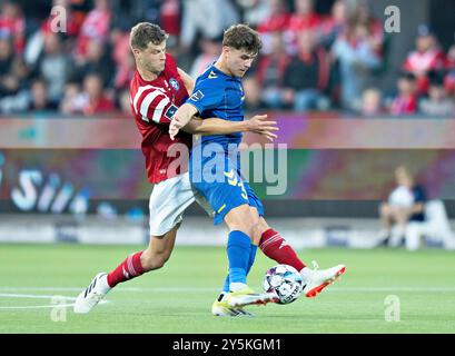 Silkeborg, Dänemark. September 2024. Broendby's Mathias Kvistgaarden im 3F Superliga-Spiel zwischen Silkeborg IF und Broendby IF im Jysk Park in Silkeborg, Sonntag, den 22. September 2024. (Foto: Henning Bagger/Ritzau Scanpix) Credit: Ritzau/Alamy Live News Stockfoto