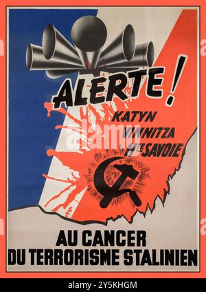 1944 Originalplakat gegen den Krebs des stalinistischen Terrorismus - UdSSR - GKP 'Alerte! Au Cancer du terrorisme stalinien'. Lithographie couleur, 1944. Frankreich. Anti-Kommunismus-Poster warnt das französische Volk vor der drohenden Gefahr des Kommunismus im Nachkriegsfrankreich Stockfoto