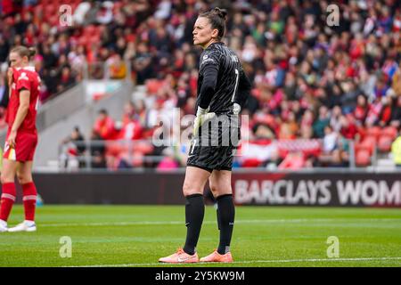 St Helens, Großbritannien. Sonntag, 22. September 2024, Barclays Women’s Super League: Liverpool gegen Leicester City im St. Helens Stadium. Rachael Gesetze während des Spiels. James Giblin/Alamy Live News. Stockfoto