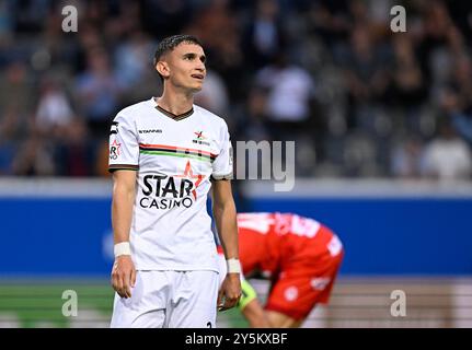 Leuven, Belgien. September 2024. Vaclav Jemelka reagiert auf ein Fußballspiel zwischen OH Leuven und KV Kortrijk am Sonntag, den 22. September 2024 in Leuven, am 8. Tag der Saison 2024-2025 der ersten Liga der „Jupiler Pro League“ der belgischen Meisterschaft. BELGA FOTO JOHN THYS Credit: Belga News Agency/Alamy Live News Stockfoto