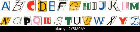 Collage Schriftart Ausschneiden Buchstaben Clip Art Set Vektor Illustration Stock Vektor
