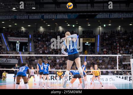 Kelsey Veltmann (Allianz MTV Stuttgart, #14) - Angabe / DE, Allianz MTV Stuttgart vs. SSC Palmberg Schwerin, Sparda-Bank Supercup 2024, VBL, Spielzeit 2024/2025, 22.09.2024 Foto: Eibner/Sandy Dinkelacker Stockfoto