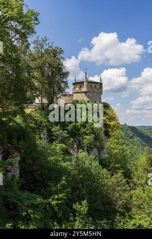 Panoramablick auf Schloss Lichtenstein in Deutschland Stockfoto