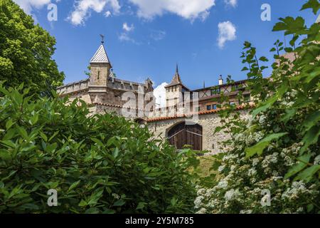 Panoramablick auf Schloss Lichtenstein in Deutschland Stockfoto