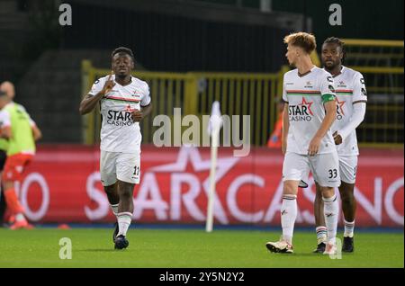 Leuven, Belgien. September 2024. Nachon Nsingi von OHL feiert nach einem Torschuss während eines Fußballspiels zwischen OH Leuven und KV Kortrijk am Sonntag, den 22. September 2024 in Leuven, am 8. Tag der Saison 2024-2025 der ersten Liga der „Jupiler Pro League“ der belgischen Meisterschaft. BELGA FOTO JOHN THYS Credit: Belga News Agency/Alamy Live News Stockfoto