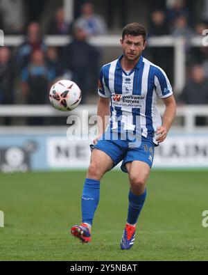 Nathan Sheron von Hartlepool United spielte am Samstag, den 21. September 2024, im Victoria Park in Hartlepool, Hartlepool, während des Vanarama National League-Spiels zwischen Hartlepool United und Dagenham und Redbridge. (Foto: Mark Fletcher | MI News) Credit: MI News & Sport /Alamy Live News Stockfoto