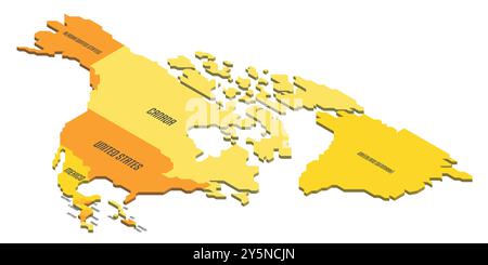Isometrische politische Karte von Nordamerika. Buntes Land mit Ländernamen auf weißem Hintergrund. 3D-Vektordarstellung Stock Vektor