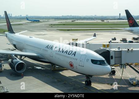 Ein Flugzeug von Air Canada, das am Toronto Pearson International Airport in Mississauga, ON, Kanada parkte Stockfoto