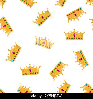 Nahtloses Muster mit goldener Krone. Einfaches Kronendesign mit Queen- oder King-Gelb-Krone. Königliches kaiserliches Krönungssymbol. Stock Vektor