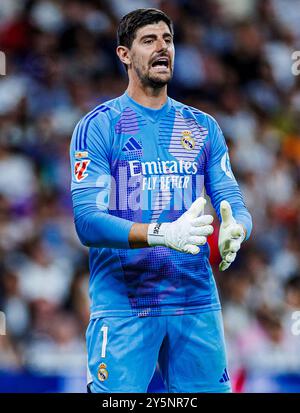 Madrid, Deutschland. September 2024. Fussball La Liga 6. Spieltag Real Madrid - Espanyol Barcelona am 21.09.2024 im Estadio Santiago Bernabeu in Madrid Thibaut Courtois ( Madrid ) Foto: Revierfoto Credit: ddp Media GmbH/Alamy Live News Stockfoto