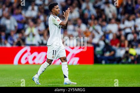 Madrid, Deutschland. September 2024. Fussball La Liga 6. Spieltag Real Madrid - Espanyol Barcelona am 21.09.2024 im Estadio Santiago Bernabeu in Madrid Rodrygo ( Madrid ) Foto: Revierfoto Credit: ddp Media GmbH/Alamy Live News Stockfoto