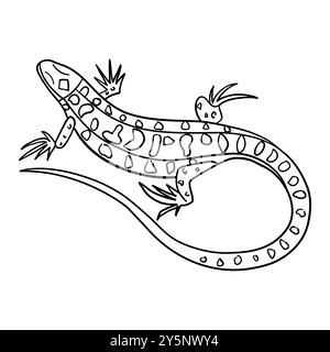 Eidechsentätowierung. Schwarz-weißes Logo. Monochrome Illustration des Reptilivektors isoliert auf weißem Hintergrund. Stock Vektor