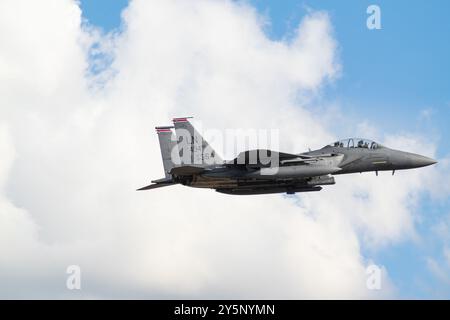 92-0364: USAF McDonnell Douglas F-15 Eagle verlässt die RAF Lakenheath Stockfoto