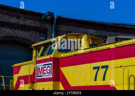 Berlin, 22. September 2024: Ein Eisenbahnfest findet im Bahnbetriebswerk Schöneweide statt. Stockfoto