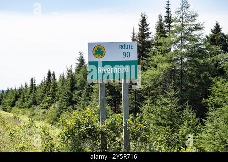 Wegweiser Route 90 in Riverhead, Neufundland & Labrador, Kanada Stockfoto