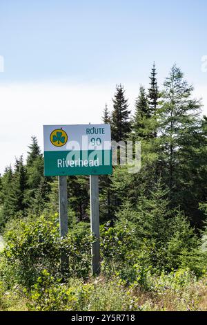 Wegweiser Route 90 in Riverhead, Neufundland & Labrador, Kanada Stockfoto