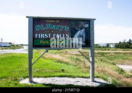 First Falls Park & Trails Schild auf NL 90 in St. Mary's, Neufundland & Labrador, Kanada Stockfoto