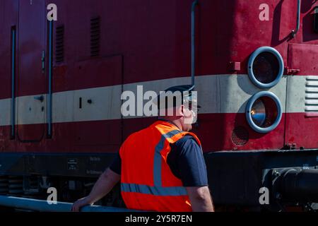 Berlin, 22. September 2024: Ein Eisenbahnfest findet im Bahnbetriebswerk Schöneweide statt. Stockfoto
