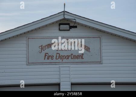 Schild der Freiwilligen Feuerwehr Fermeuse-Port Kirwan auf NL 10 in Fermeuse, Neufundland & Labrador, Kanada Stockfoto