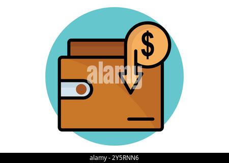 Farbiges Gliedersymbol für Einkommen. Brieftasche mit Dollar. Symbol für Rechnung und Zahlung. Vektorillustration für Geschäftselemente Stock Vektor