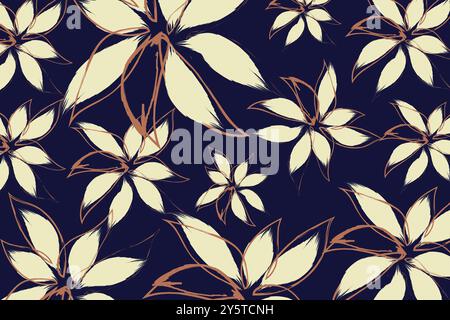 Ein florales Muster mit stilisierten cremefarbenen Blumen mit auffälligen, Toile de Jouy Vintage Floral Seamless Pattern elegant Vektor. Stock Vektor