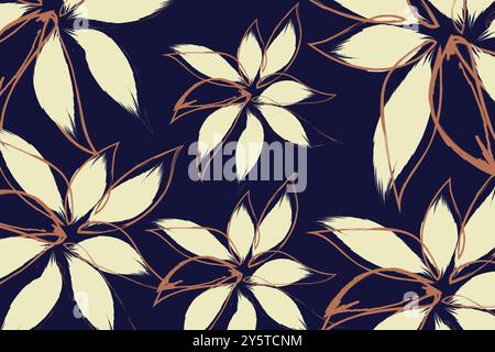Ein handgezeichnetes Blumenmuster mit stilisierten cremefarbenen Blüten mit auffälligen Blumen und Fantasy-Blumenmuster mit verschiedenen Blumen Stock Vektor